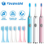 Tongwode 3PCS Sonic Electric Toothbrush IPX7 Waterproof Adult Couple Home Use Soft Bristle Replaceable Tooth Brush Heads