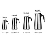 Stainless Steel Kettle Coffee Maker Coffee Brewer Kettle Pot Portable Espresso Moka Pot Pro Barista Pot 100ml/200ml/300ml/450ml
