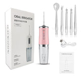 Portable Oral Irrigator With Travel Bag Water Flosser USB Rechargeable 5 Nozzles Water Jet 240ml Water Tank Waterproof