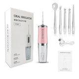 Portable Oral Irrigator With Travel Bag Water Flosser USB Rechargeable 5 Nozzles Water Jet 240ml Water Tank Waterproof