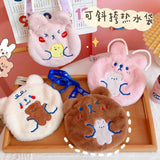 Warm Water Bag Water Injection Hot Water Bottle with Lanyard Plush Cloth Cute Mini Water Heating Hand Bag Hand Warmer