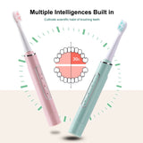 Sonic Whitening Electric Toothbrush USB Wireless Rechargeable 6 Modes Toothbrush 2 in 1 Vibration Facial Cleansing Brush Heads