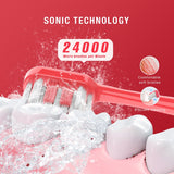 XFU Sonic Electric Toothbrush Waterproof Teeth Brush Oral Care Red Black Adult Timer Brush Two Heads SG-2007