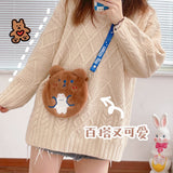 Warm Water Bag Water Injection Hot Water Bottle with Lanyard Plush Cloth Cute Mini Water Heating Hand Bag Hand Warmer