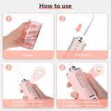 Portable Oral Irrigator USB Rechargeable Water Flosser Dental Water Jet 200ML Water Tank 3 Work Models Teeth Cleaner 4 Nozzles