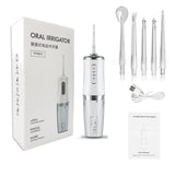 Portable Oral Irrigator With Travel Bag Water Flosser USB Rechargeable 5 Nozzles Water Jet 240ml Water Tank Waterproof