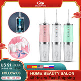 Portable Oral Irrigator With Travel Bag Water Flosser USB Rechargeable 5 Nozzles Water Jet 240ml Water Tank Waterproof