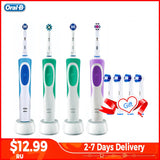 Oral B Vitality Electric Toothbrush Rechargeable Teeth Brush Heads 3D White 2 Minutes Timer + 4 Gift Replace Head Free Shipping