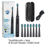 Yunchi Electric Toothbrush Ultrasonic Brush Replaceable Brush Heads USB Rechargeable Whitening Teeth Brush Heads Toothbrush Box