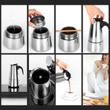 Stainless Steel Kettle Coffee Maker Coffee Brewer Kettle Pot Portable Espresso Moka Pot Pro Barista Pot 100ml/200ml/300ml/450ml