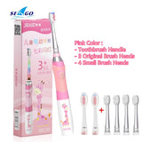 SEAGO Children Electric Sonic Toothbrush Powered Waterproof for 3-12 Ages Kids LED Light Smart Timer with Replacement Brush Head