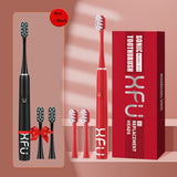XFU Sonic Electric Toothbrush Waterproof Teeth Brush Oral Care Red Black Adult Timer Brush Two Heads SG-2007