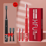 XFU Sonic Electric Toothbrush Waterproof Teeth Brush Oral Care Red Black Adult Timer Brush Two Heads SG-2007