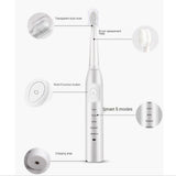 Super Sonic Electric Toothbrush for Adults Kid Smart Timer Whitening IPX7 Waterproof USB Charging with 3 Replaceable Brush Heads