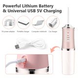 Portable Oral Irrigator USB Rechargeable Water Flosser Dental Water Jet 200ML Water Tank 3 Work Models Teeth Cleaner 4 Nozzles