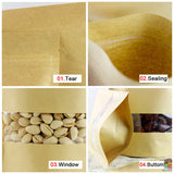 Resealable Kraft Paper Zipper Bags for Nuts Coffee Bean Snacks Tea Gift Transparent Window Waterproof Heat Seal Food Storage Bag