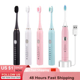 Sonic Electric Toothbrush for Adults 6 Mode Smart Timer Whitening Tooth Brushes IPX7 Waterproof USB Charger 3 Replaceable Head
