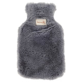 Winter Hot Water Bottles with Pure Natural Rubber Cosy Fluffy Plush Faux Fur Grey Cover for Back, Neck, Waist,Hand, Bed Warm
