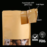 Resealable Kraft Paper Zipper Bags for Nuts Coffee Bean Snacks Tea Gift Transparent Window Waterproof Heat Seal Food Storage Bag