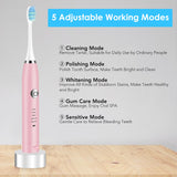 Sonic Electric Toothbrush for Adults 6 Mode Smart Timer Whitening Tooth Brushes IPX7 Waterproof USB Charger 3 Replaceable Head