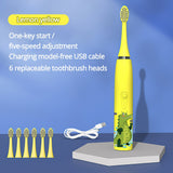 Sonic Children's Electric Toothbrush Kids 5 To 12 Years Old Cleaning Care Oral Bacteria 5 Replacement Brush Heads USB Charging
